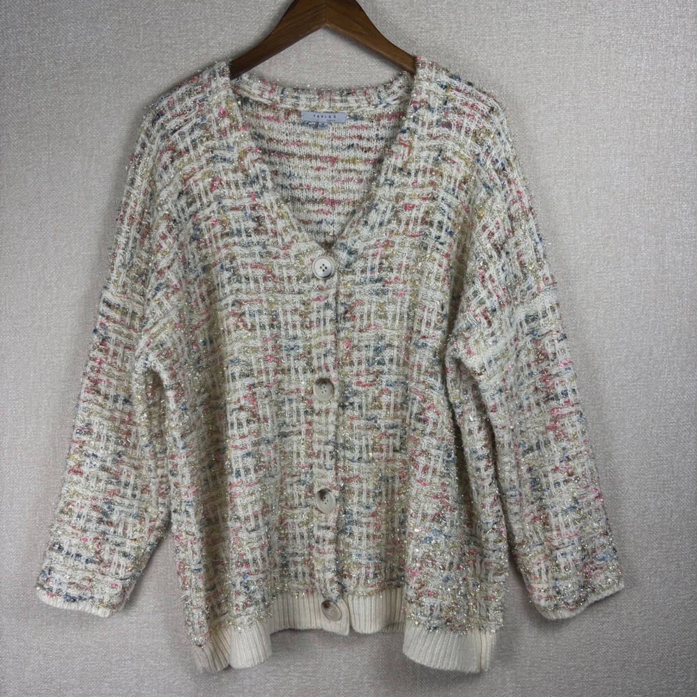 Favlux Multi Color Metallic Confetti Sparkly Knit Cardigan Sweater Size Medium